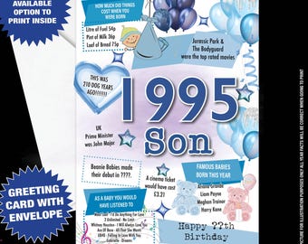 30th 1995 Birthday Card For Son, Birthday Card For Him, Happy Greetings Card Born In 1995 Facts Milestone 30 years  other ages -083