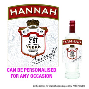 Personalised Vodka Inspired Bottle label Birthday graduation Wedding Novelty Present gift Idea any name message  046
