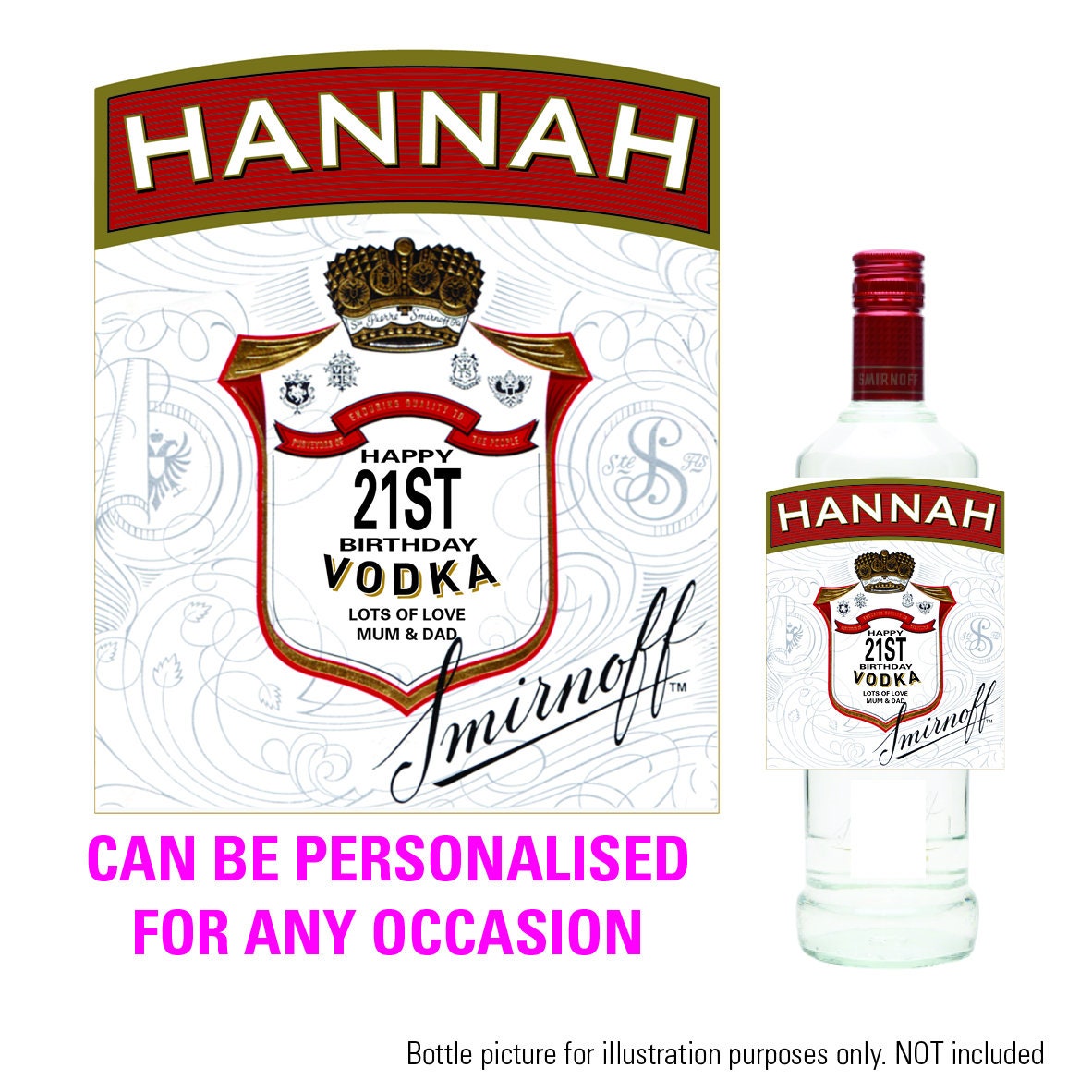 Personalised Smirnoff Inspired Vodka Bottle Label Birthday