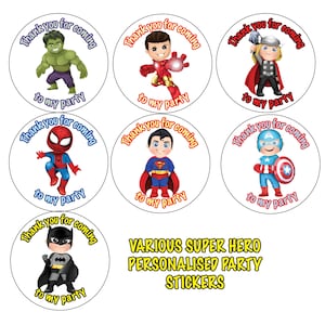 Personalisierte Super Hero Happy Birthday Party Taschenaufkleber Verschiedene Charaktere 842