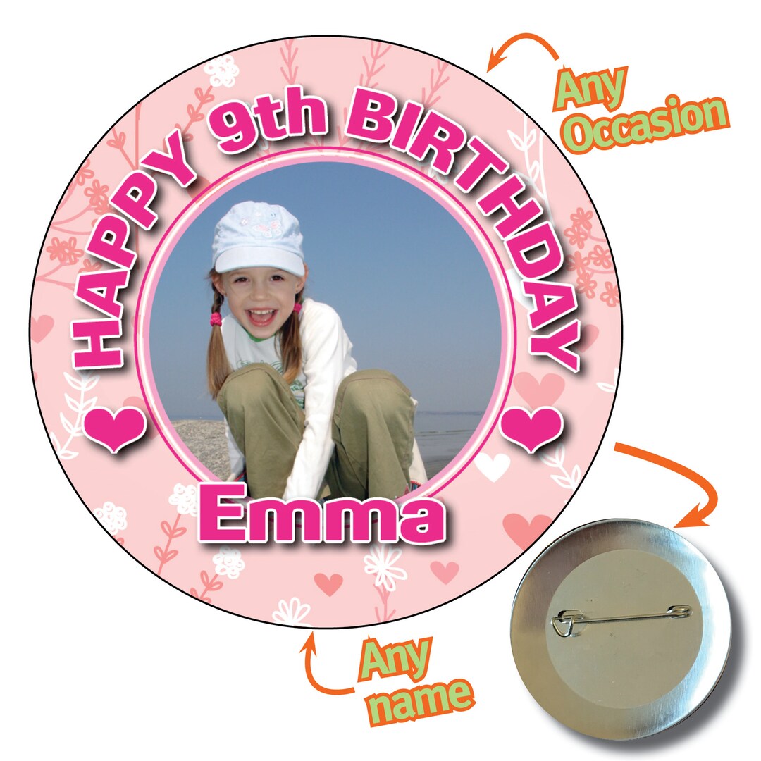 Personalized Photo Birthday Pin Badge – Custom Party Favor (75mm) - Etsy UK