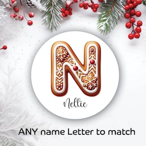 48 x gepersonaliseerde kerst peperkoek monogram naam brief stickers kerstcadeau labels 1346