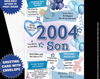 21st Birthday Card For Son, Birthday Card For Him, Happy 21st Greetings Card Born In 2004 Facts Milestone 21 years  other ages -083