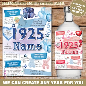 Etichetta adesiva per bottiglia personalizzata per il 100° anniversario del Regno Unito, design personalizzato, fatti di buon compleanno, vino, rum, vodka, gin, whisky, nonna, papà 190