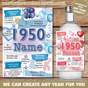Gepersonaliseerde 1950 75e flesetiketsticker 75 jaar oud UK Custom Design Gelukkige verjaardag feiten Wine Vodka Gin Whisky speciale verjaardag 190