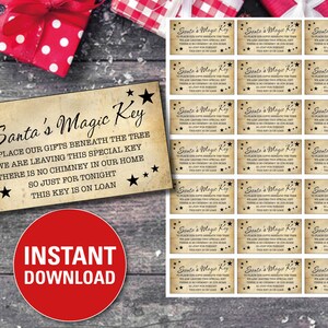 May include: A vintage-style card and multiple smaller cards with the text "Santa's Magic Key". The cards have a distressed look with star accents. A red circle with "Instant Download" is also visible.