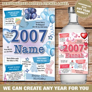 2007 18e Gepersonaliseerde flesetiketsticker 18 jaar oud UK Custom Design Gefeliciteerd met je verjaardag Wine Vodka Gin Whisky speciale verjaardag 190