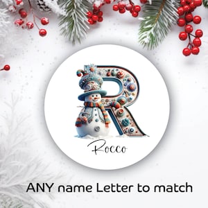48 x gepersonaliseerde kerstmonogram naamletterstickers kerstcadeaulabels 1344