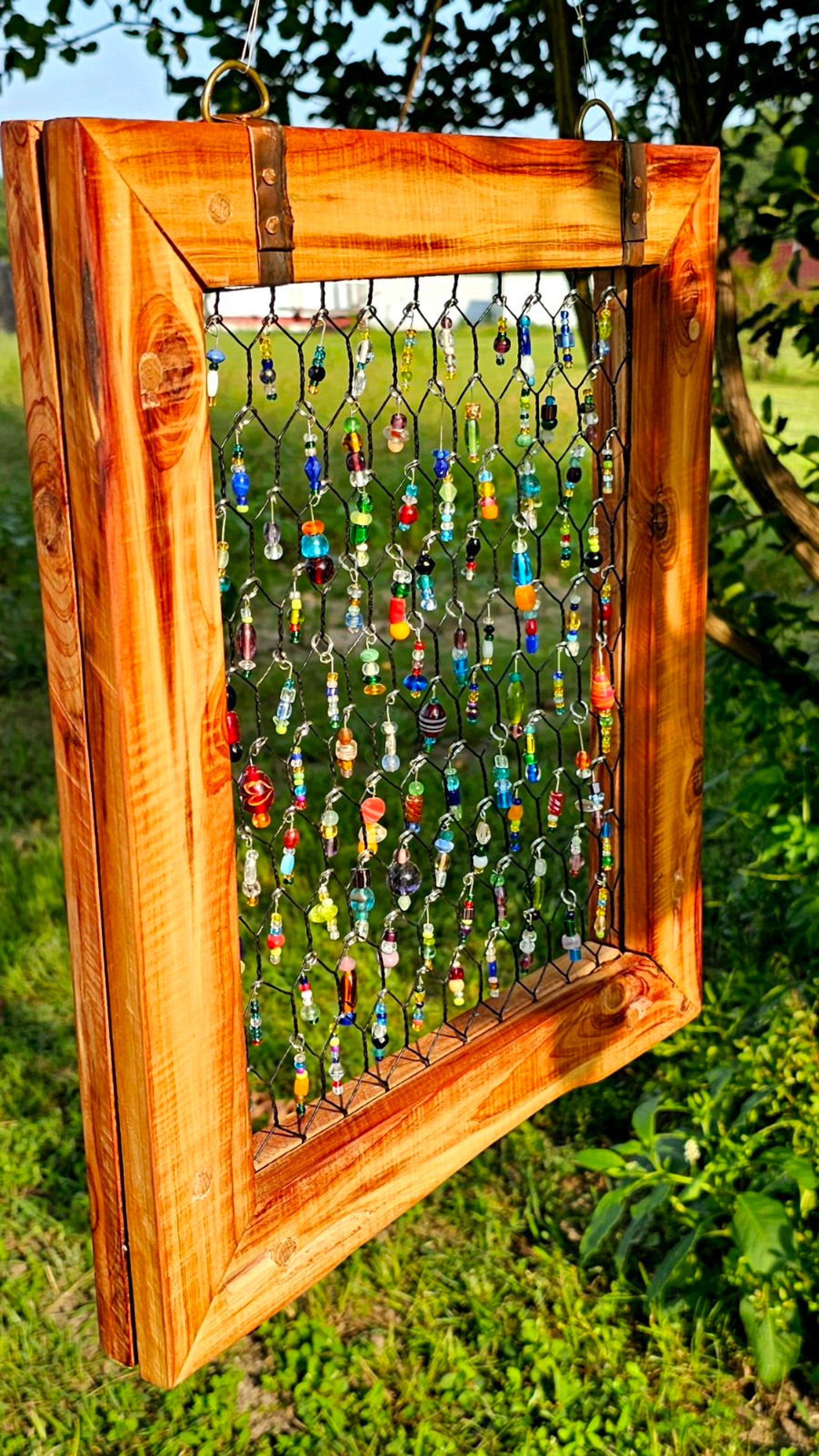 Cedar Framed Beaded Chicken Wire Suncatcher Etsy