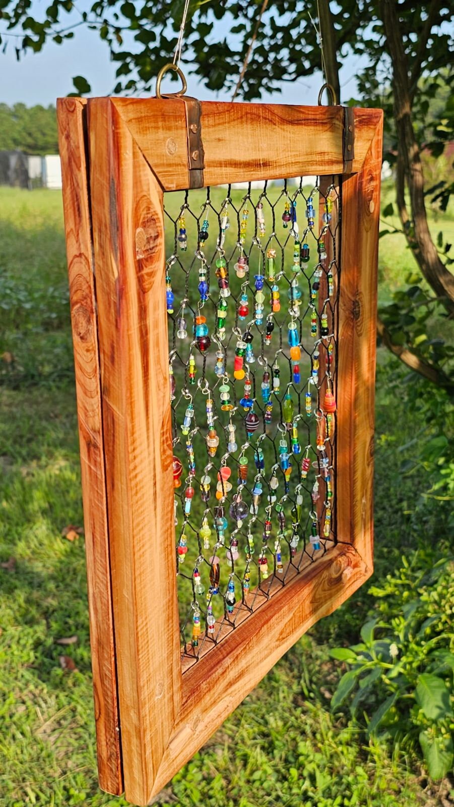 Cedar Framed Beaded Chicken Wire Suncatcher Etsy