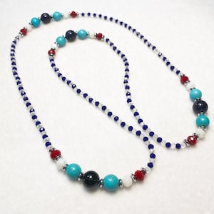 Yemaya Necklace with Multi Color Beads, Religious Necklace, Santeria Collar, Mazo, Collar de Santos