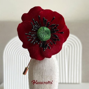 Remembrance day brooch – Red poppy brooch – Handmade Lapel Pin for Remembrance or Elegant Wear – Poppy Day – poppy boutonniere