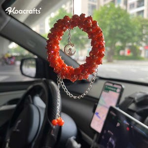 Perles de cristal oranges - Pendentif pour voiture - Support de rétroviseur fait main - Cadeau d&#39;accessoire de voiture - Décoration de voiture en cristal - Accessoires de voiture