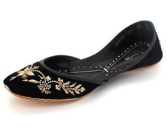 Aarz London Women Ladies Flower Beads Traditional Indian Casual Handmade Ethnic Flat Khussa Pumps Shoes Size L8577