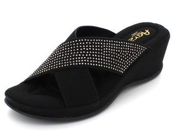 Women Ladies Diamante Casual Cushioned Soft Insole Comfortable Wedge Heel Sandals Shoes Size (L8403)