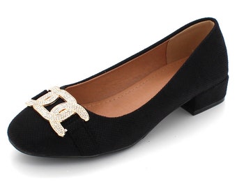 Women Ladies Diamante Evening Casual Comfort Ballet Flats Pump Court Shoes Size (L8390)