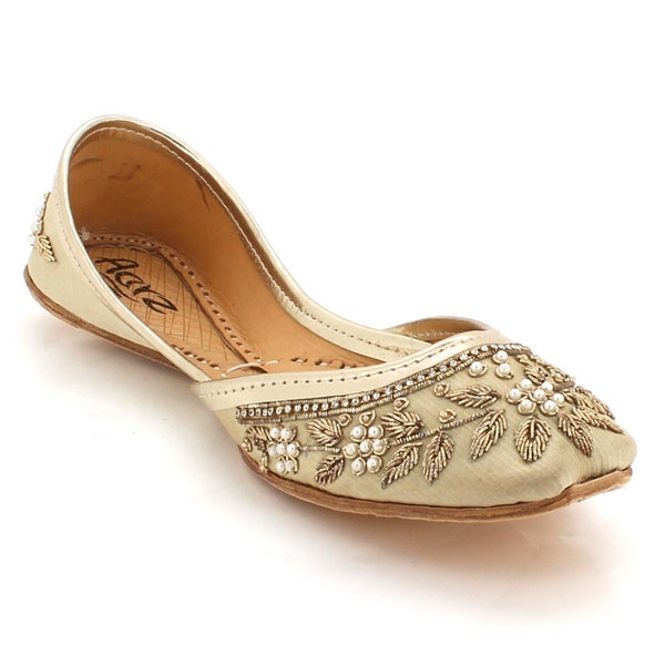 Aarz London Women Ladies Ethnic Decorated Khussa Traditional Indian Casual Handmade Leather Flat Pumps Shoes Size