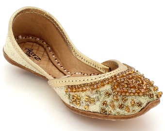 Aarz London Kids Girls Diamante Decorated Handmade Slip On Traditional Indian Casual Handmade Leather Flat Khussa Pumps Shoes Size