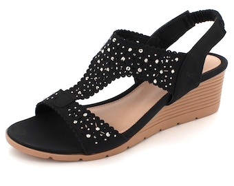 Women Ladies Summer Everyday Lightweight Comfort Casual Wedge Heel Sandals Shoes Size (L8169)