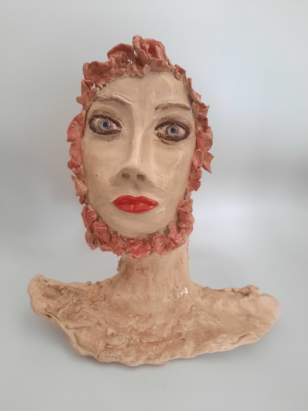 Hand Built Ceramic Bust Emotional Red Etsy