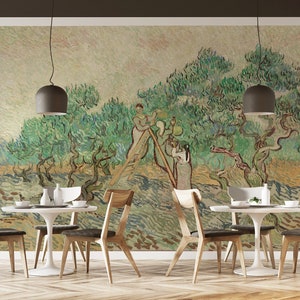 Murale dipinto di Van Gogh / Carta da parati artistica con paesaggio del frutteto / Facile fai da te Parete caratteristica per caffè, ristoranti e musei