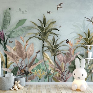 Carta da parati giungla tropicale / Carta da parati colorata moderna in carta botanica / Fai da te Parete caratteristica per camera da letto, soggiorno, cucina e ufficio