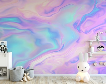 Abstract fluid art wall mural | Pink and blue marble effect wallpaper | Easy DIY Feature wall for bedroom, living room, kitchen and office
