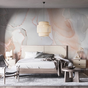 Rosa, grau, goldener Marmor Wandbild | Abstrakte flüssige Kunst Papiertapete | DIY Feature Wall für Schlafzimmer, Wohnzimmer, Küche und Büro