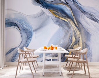 Navy Gold Marble Wallpaper Mural: Abstract Fluid Art