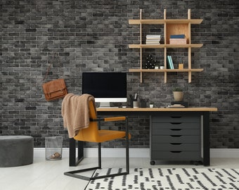 Mural de ladrillo negro y gris: textura moderna, pared decorativa DIY