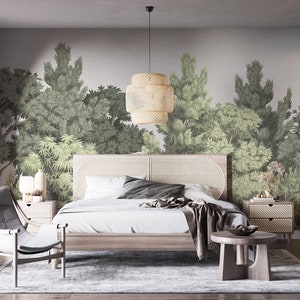 Botanischer Baum Wandbild | Grünes Blatt Baumspitze Natur Papiertapete | DIY Feature Wall für Schlafzimmer, Wohnzimmer, Küche und Büro