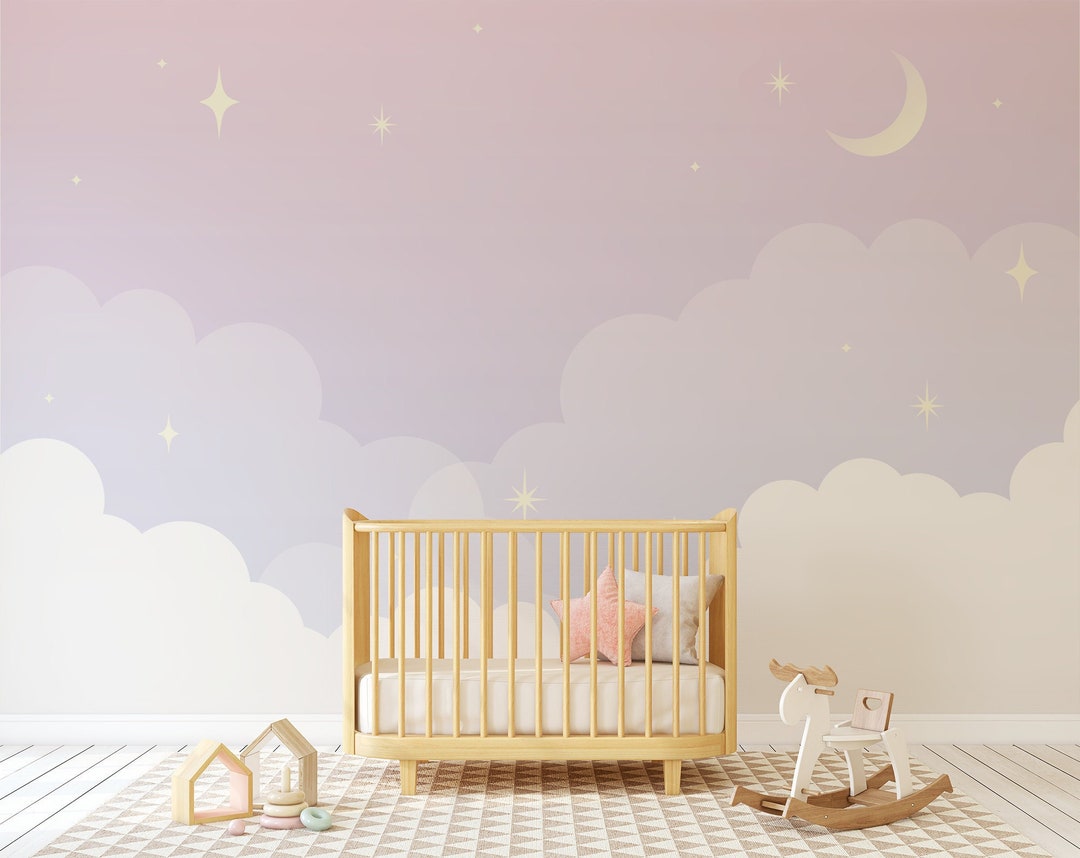 Pastel Purple Night Sky Nursery Wallpaper Baby's Room Home Decor DIY