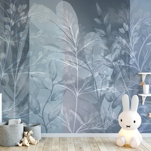 Modernes blaues Blumenwandbild | Abstrakte marineblaue und hellblaue Papiertapete | DIY Wanddeko für Schlafzimmer, Wohnzimmer, Küche, Arbeitszimmer und Büro