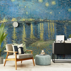 Murale Notte stellata sul Rodano di Vincent Van Gogh / Carta da parati in carta da pittura / Parete caratteristica per camera da letto, soggiorno, cucina e ufficio
