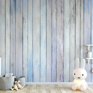 Murale rustico con pannelli in legno blu / Carta da parati in carta pastello con venature del legno grunge / Parete caratteristica fai-da-te per camera da letto, soggiorno, cucina e ufficio