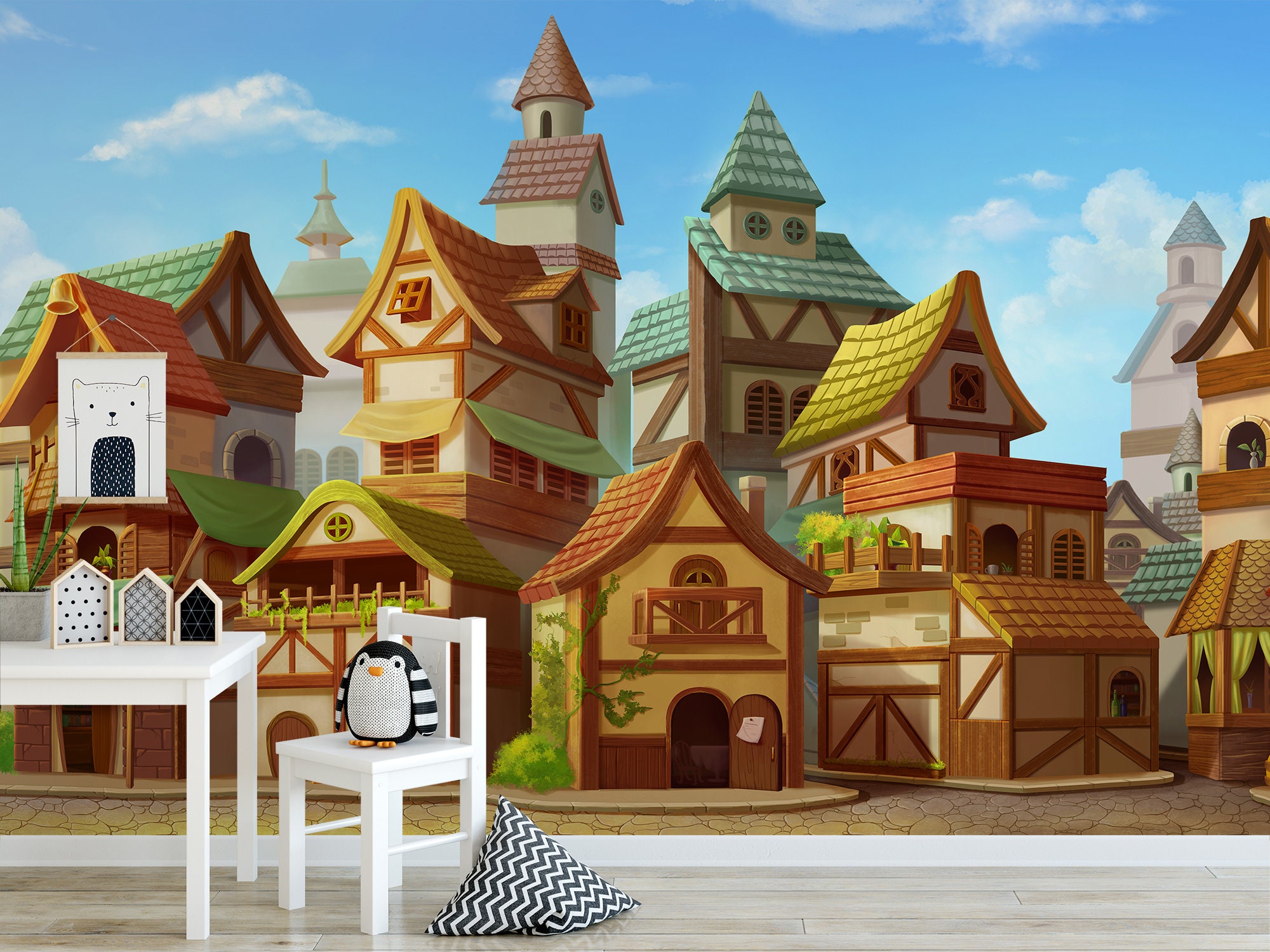 Fantasy Cartoon Village Scene Wall Mural Blue Sky Dnd - Etsy Fantasy Cartoon Village Scene Wall Mural Blue Sky Dnd - Etsy