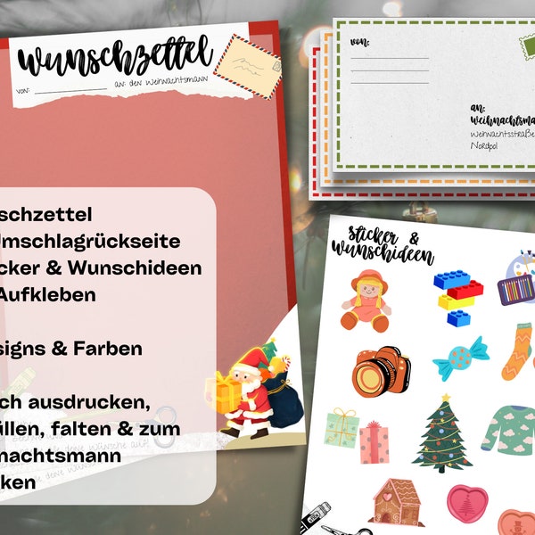 Wunschzettel Weihnachten mit Umschlagrückseite