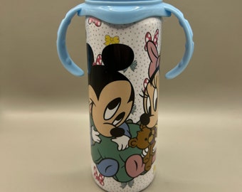 Baby Bottle 8oz Stainless Steel with Handle Disney Baby Mickey & Minnie Blue