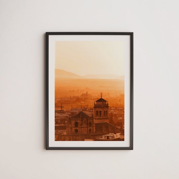 Fine Art Photography Print, Zonsondergang in Granda Andalusië Spanje - Stadsgezichtsfotografie van Santuario de Ntra. Zr. del Perpetuo Socorro Granada