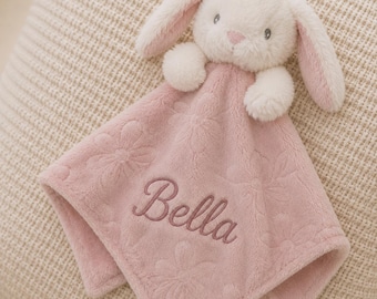 Personalised Dusky Pink Bunny Comforter | Embroidered Baby Lovey | Custom Bunny Security Blanket | Baby Girl Shower Gift | Newborn Blanket