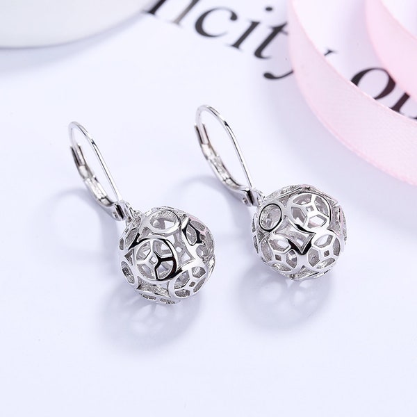 Sterling Silver Filigree Ball Leverback Drop Earrings