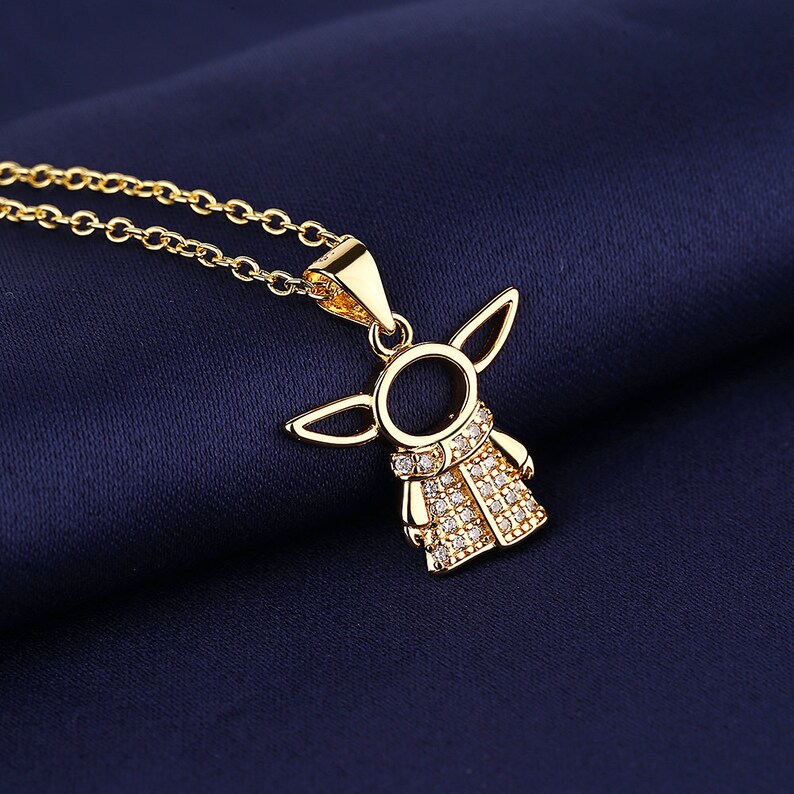 14K Gold Baby Yoda Necklace With Genuine Crystals Etsy