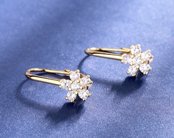 Sterling Silver and 18k Gold Crystal Leverback Earring