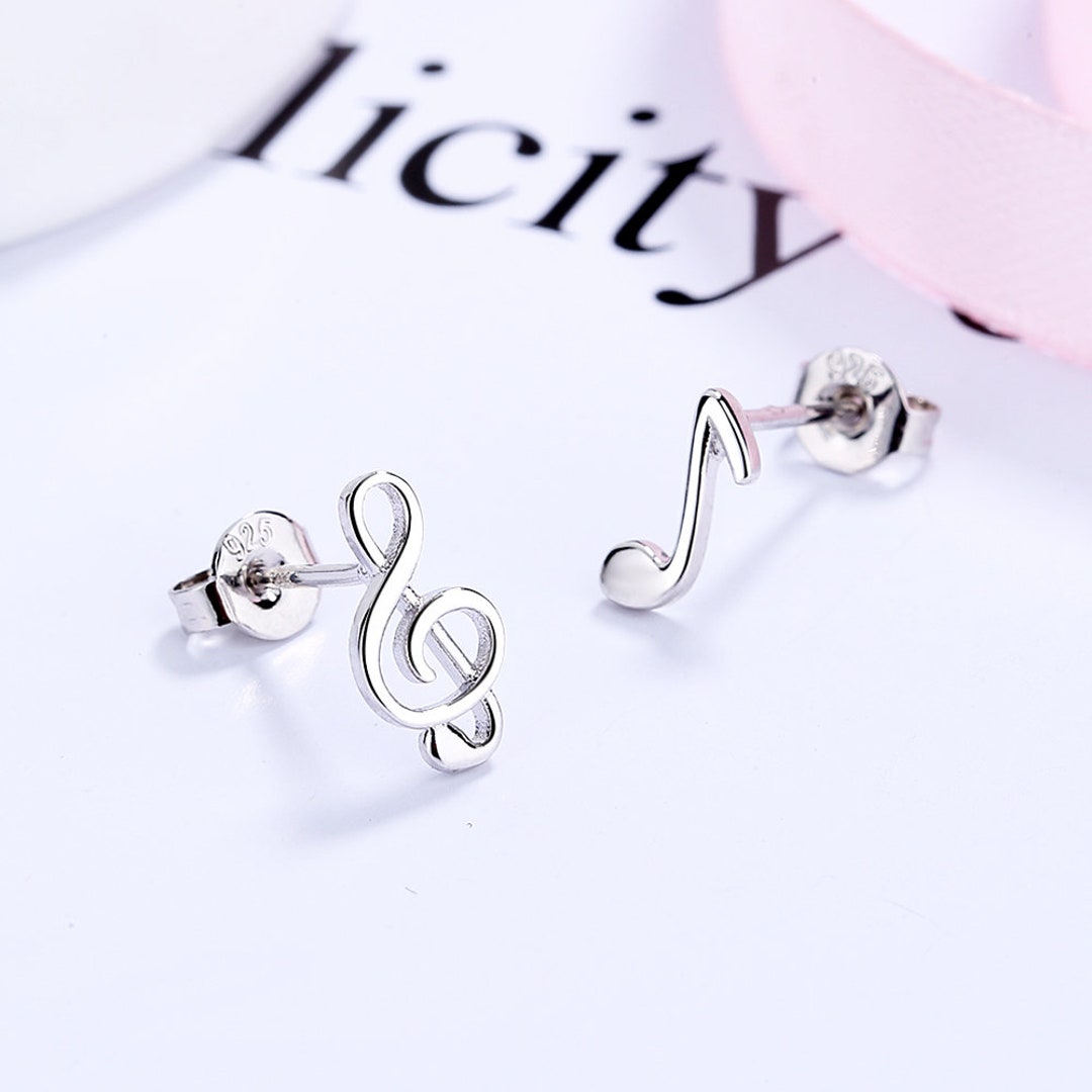 Sterling Silver Music Notes Stud Earring Etsy