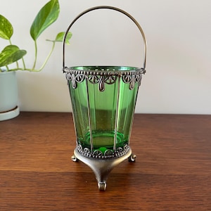 Vintage Emerald Green Votive Holder with Brass Holder