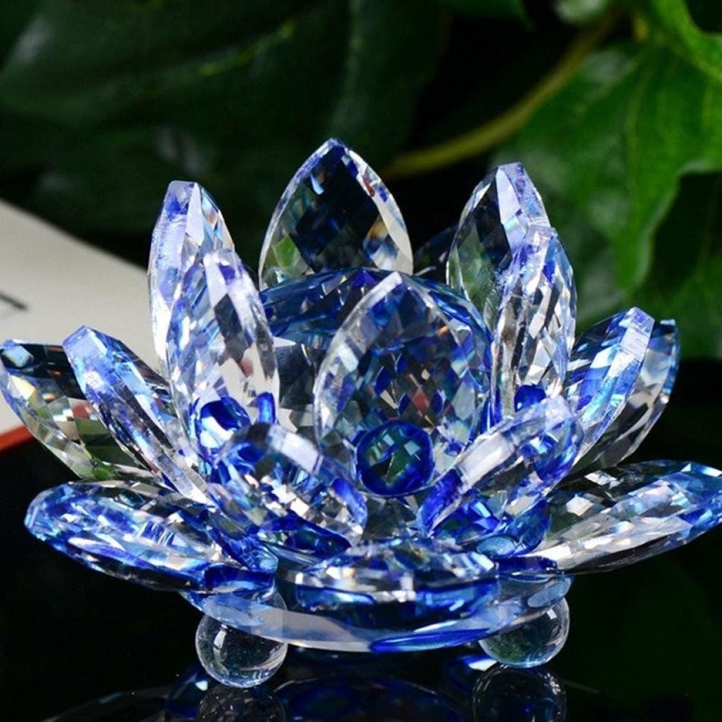Glass Crystal Lotus Flower Tea Light Holder Blue Etsy