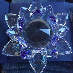Glass Crystal Lotus Flower Tea Light Holder Blue image 2