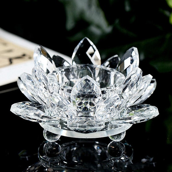 Glass Crystal Lotus Flower Tea Light Holder - Clear