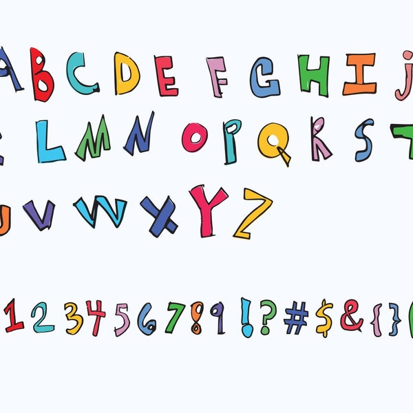 Kids font Clipart / font file - Alphabet Clipart, PNG Clip Art, Vector File, font file - | Instant Digital Download
