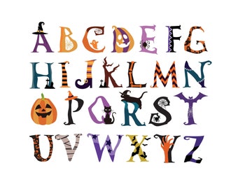 Cute Halloween Alphabet Clipart - Alphabet Clipart, PNG Clip Art, Vector File- | Instant Digital Download